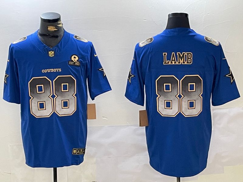 Men Dallas Cowboys #88 Lamb Blue Three generations 2024 Nike Vapor Limited NFL Jersey style 1